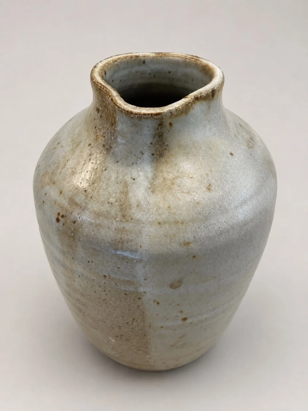 Studio Pottery Vase Blue Gray Speckled Glaze Rustic Artisan Stoneware
